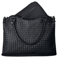 LEATHER WOVEN CARRY BAG Black