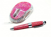 Подарочный набор "сумочка" Satzuma мышка, ручка,  "в бриллиантах", розовая